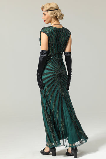 Robe Sirène Verte Année 1920 Gatsby Flapper avec paillette